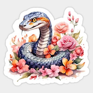 A snake decorated with beautiful watercolor flowers Sticker